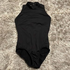 open back black high neck leotard size medium